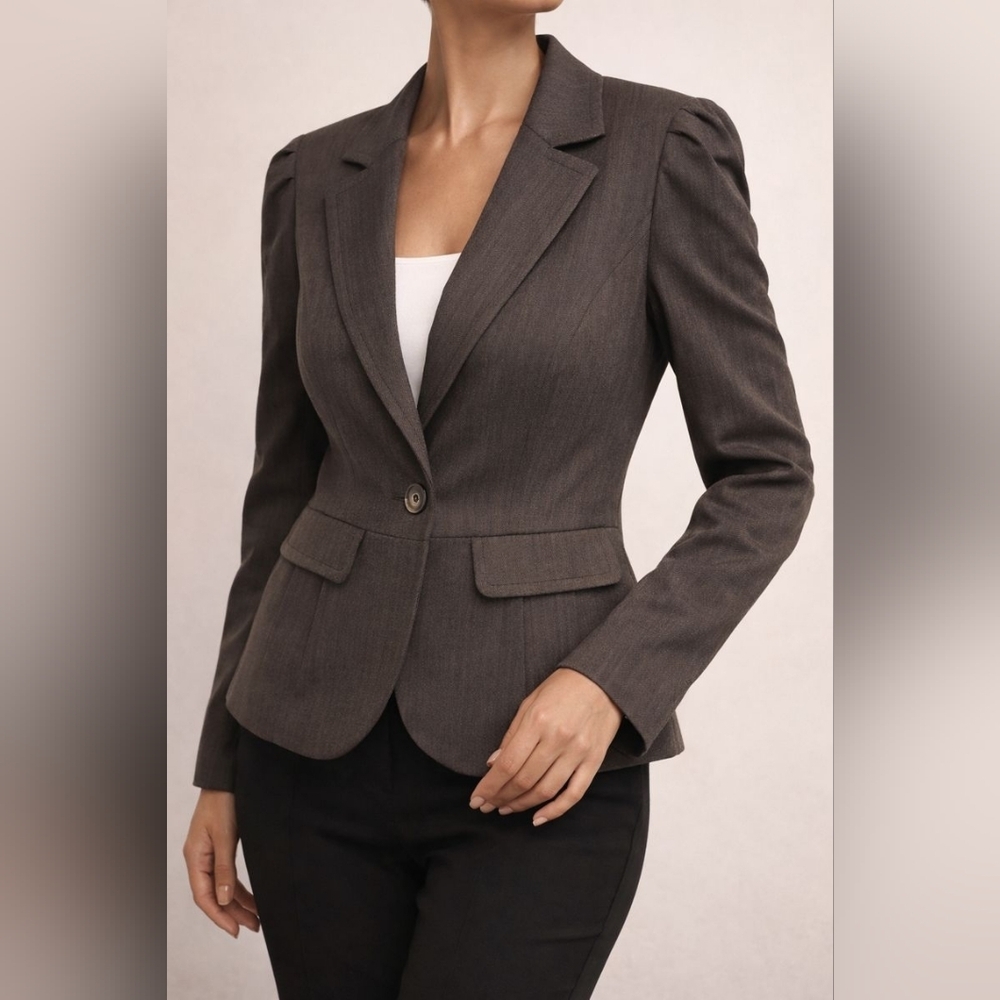 Trina Turk Brown Tailored Single-Button Blazer